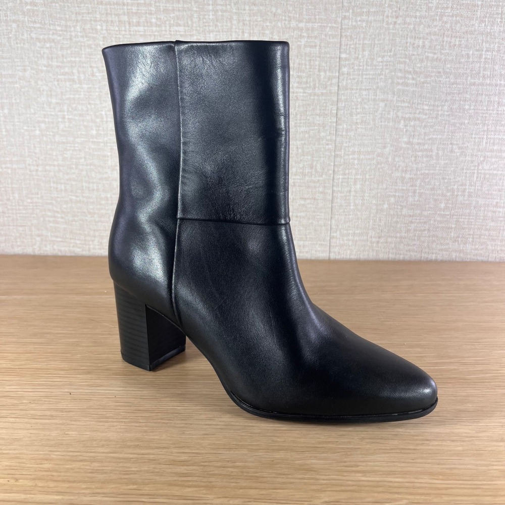 Rockport Women Black Leather Ankle Boots Block Heel Minimalist Pointed Toe Size5